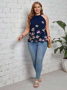 SHEIN Clasi Plus Floral Print Halter Top - Multicolor - View 5