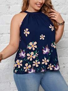 SHEIN Clasi Plus Floral Print Halter Top - Multicolor - View 1