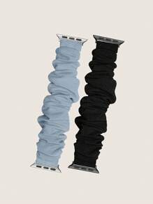 chiếc Dây đeo đồng hồ vải thiết kế Scrunchie màu xanh và đen thời trang cho nam nữ, Tương thích với Apple Watch 38mm 40mm 41mm 42mm 44mm 45mm 49mm, Dây đeo vòng tay đàn hồi Solo Loop cho nữ Tương thích với Apple Watch Series 8 7 6 5 4 3 2 1 SE - Nhiều màu - Xem 2