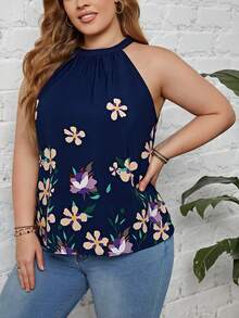 SHEIN Clasi Plus Floral Print Halter Top - Multicolor - View 3