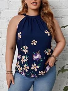 SHEIN Clasi Plus Floral Print Halter Top - Multicolor - View 6