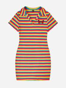 SHEIN Qutie Đầm Plus Size Thêu Gân đan sọc cầu vồng Loại bướm Gợi cảm - Nhiều màu - Xem 3