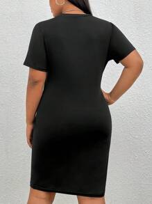 SHEIN EZwear 大碼字母圖案連衣裙 - 黑色 - 查看 2