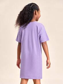 SHEIN 女孩100%棉素色落肩T恤洋裝 - 紫丁香色 - 查看 2