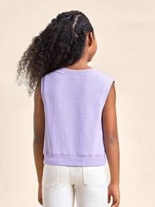 SHEIN Tween Girl Solid V Neck Sweatshirt - Lilac Purple - View 2