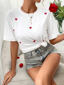 SHEIN Frenchy Camiseta con estampado de corazón de cuello redondo - Blanco - Ver 6