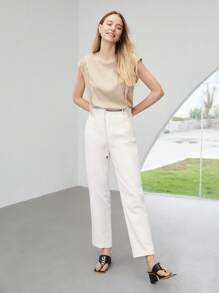 MOTF PREMIUM 腰帶直筒牛仔褲 - 白色 - 查看 4