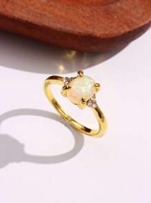 1入組白水晶水鑽鑲嵌鳳凰戒指歐美風女士首飾 - 金色 - 查看 1