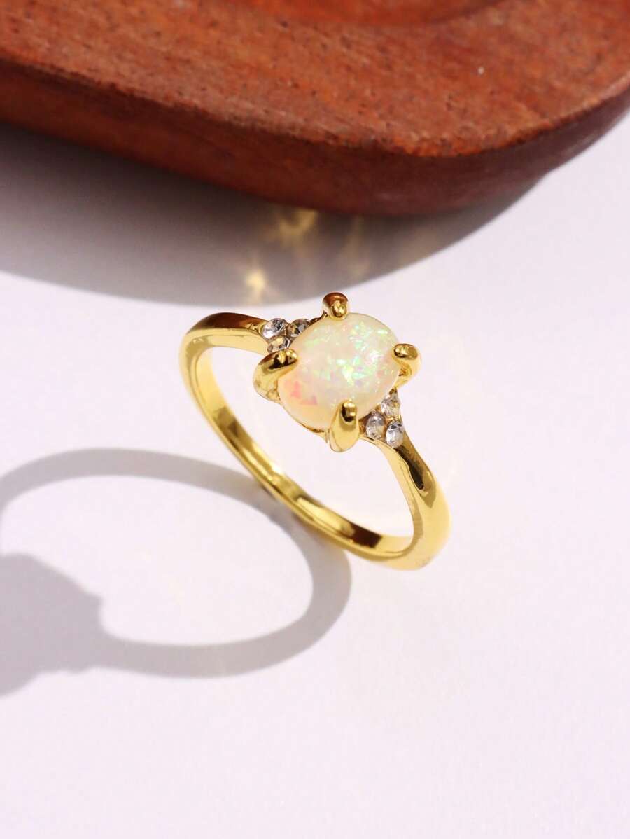 1入組白水晶水鑽鑲嵌鳳凰戒指歐美風女士首飾 - 金色 - 查看 1