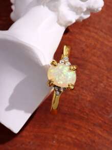 1入組白水晶水鑽鑲嵌鳳凰戒指歐美風女士首飾 - 金色 - 查看 2