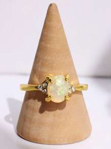 1入組白水晶水鑽鑲嵌鳳凰戒指歐美風女士首飾 - 金色 - 查看 4