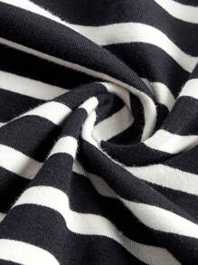 SHEIN 孕婦條紋印花緊身連衣裙 - 黑色 - 查看 7