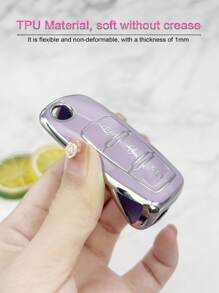 1套幸運草和樹葉裝飾TPR聚氨酯車鑰匙殼和鑰匙圈適用於LY,鑰匙表袋用鏈條或絲帶連接到馬甲懷錶套 - 紫色 - 查看 5