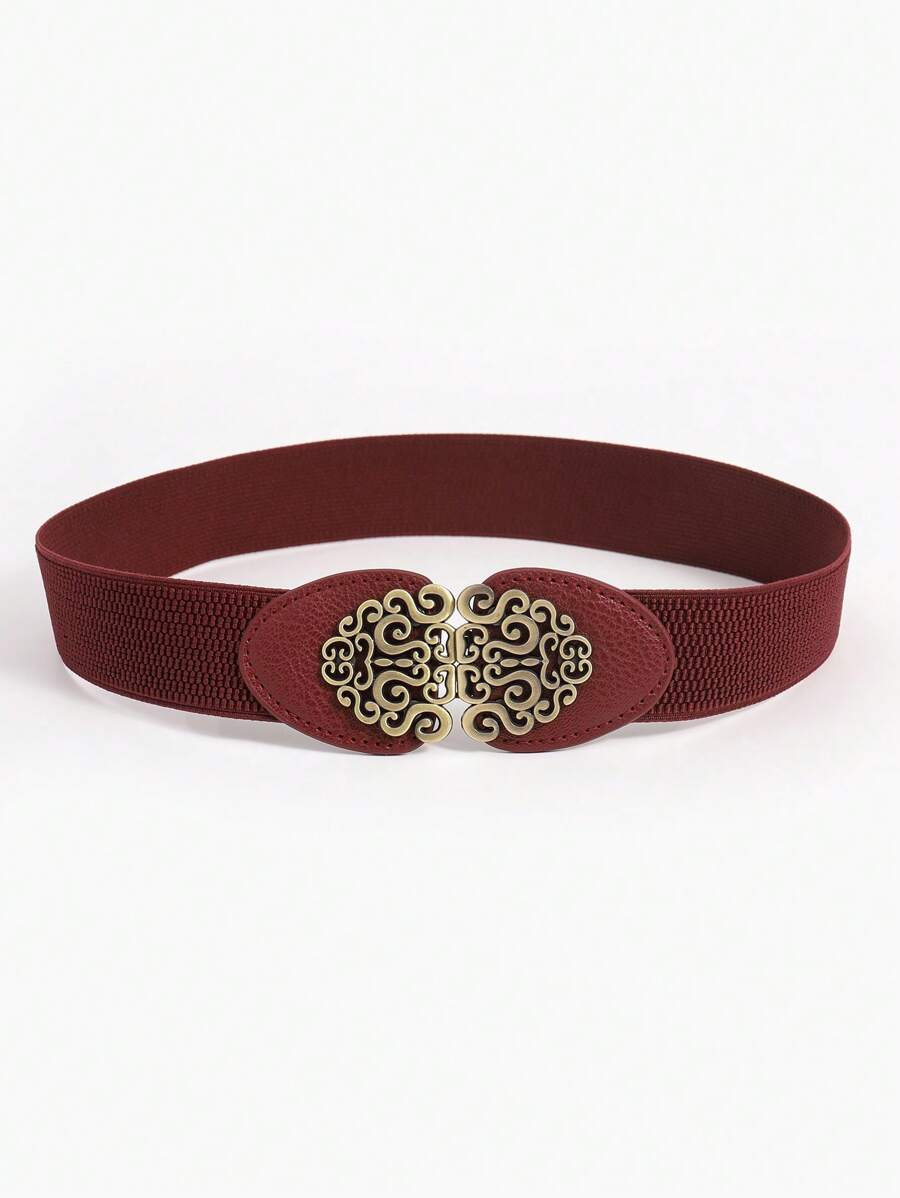 波西米亚风 1 件装 女士对称扣时尚弹力腰带 适用于万圣节夏季、秋季、万圣节服饰装饰 - 酒紅色 - 查看 1