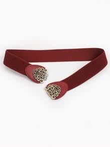 波西米亚风 1 件装 女士对称扣时尚弹力腰带 适用于万圣节夏季、秋季、万圣节服饰装饰 - 酒紅色 - 查看 2