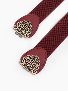 波西米亚风 1 件装 女士对称扣时尚弹力腰带 适用于万圣节夏季、秋季、万圣节服饰装饰 - 酒紅色 - 查看 3