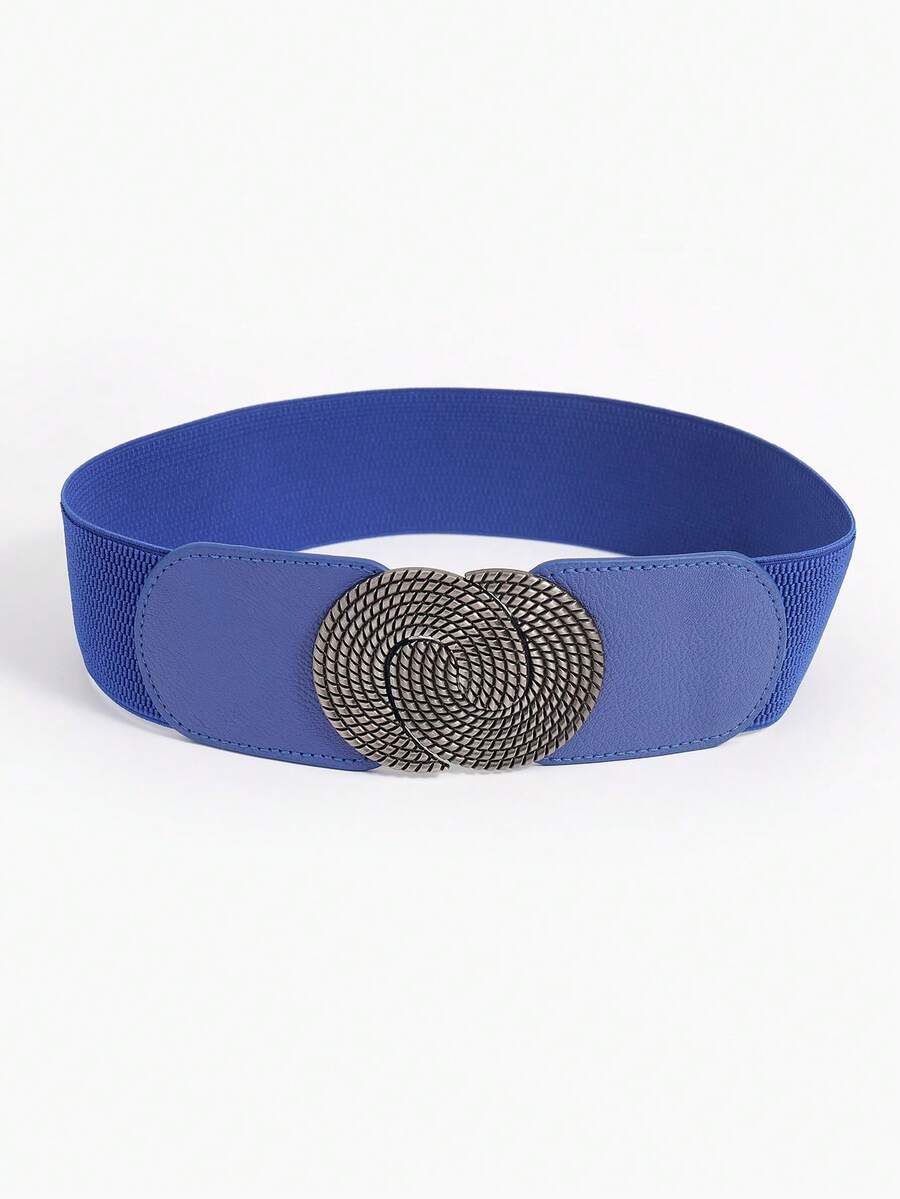 1入組女士對稱扣時尚鬆緊腰帶適用於衣物裝飾 - 藍色 - 查看 1