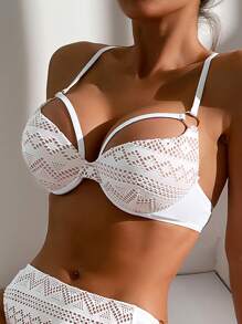 SHEIN Swim Hollow Out Ring Linked Harness Underwire Bikini Top - White - View 1