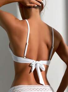 SHEIN Swim Hollow Out Ring Linked Harness Underwire Bikini Top - White - View 2