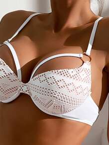 SHEIN Swim Hollow Out Ring Linked Harness Underwire Bikini Top - White - View 3