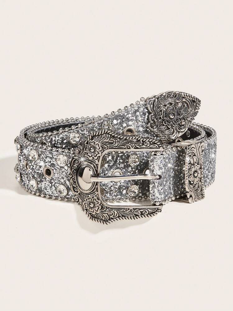 1pc Men s Heavy Duty Rhinestone Western Cowboy Style Belt Suitable For Everyday Party Use Street School Halloween SHEIN UK