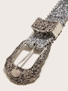 1pc Men's Heavy-Duty Rhinestone Western Cowboy Style Belt Suitable For Everyday Party Use Street,School Halloweencasual, Business, Boyfriend Husband Father Dad Men Gift, Daily Wear, Fashion, Teen, Outdoor, Vacation, Athletic, Travel, Street, Boho, Vintage Fall, Autumn, Halloween Autumn-Winter Accessories,Suitable For Teens, Youth,Men,Casual, Outdoor, Athletic, Vacation, Graduation Gifts, Birthday, Daily Wear - Silver - View 4