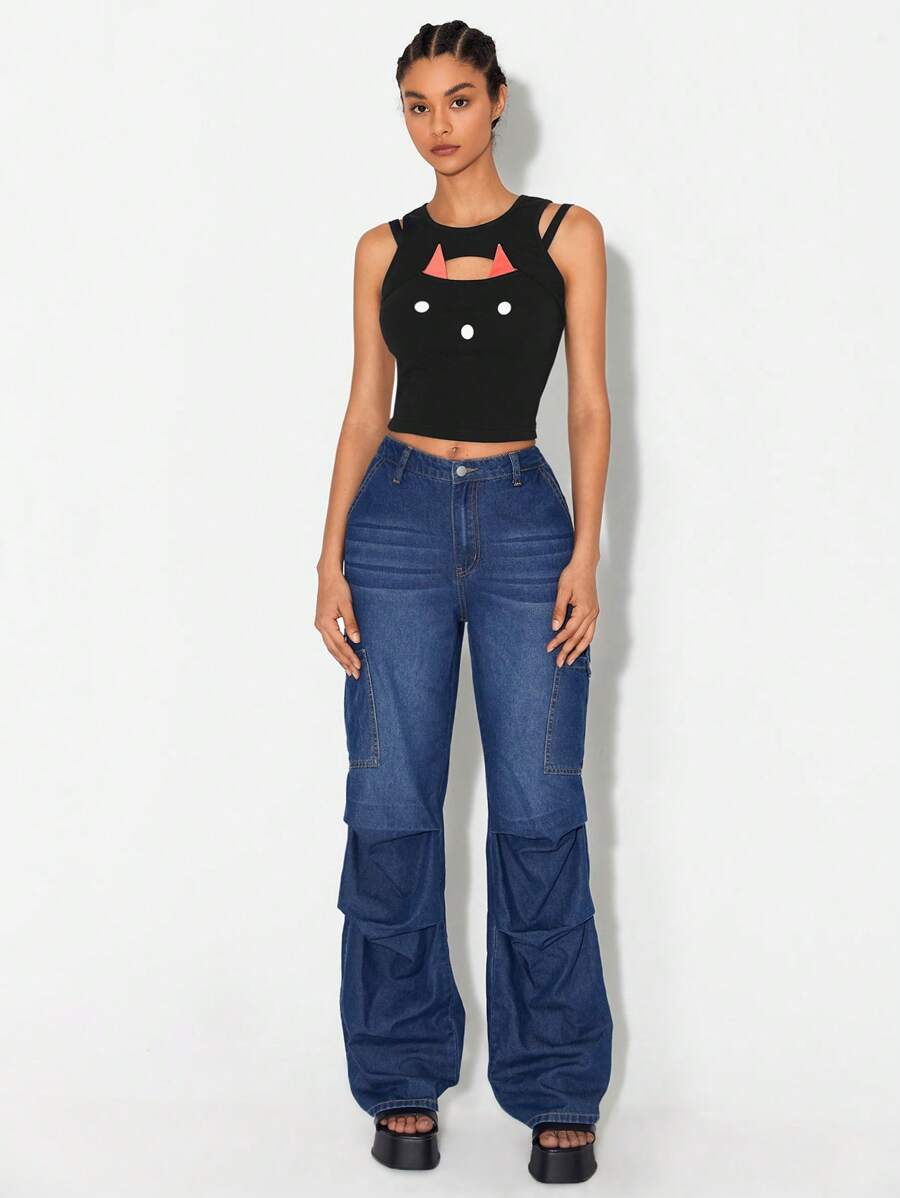 Bittersweet Top tank crop con estampado de dibujos animados - Negro - Ver 1