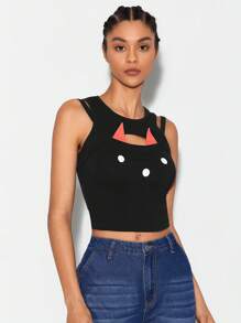 Bittersweet Top tank crop con estampado de dibujos animados - Negro - Ver 3