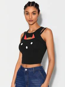 Bittersweet Top tank crop con estampado de dibujos animados - Negro - Ver 5