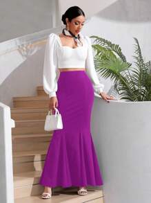 Firerie Falda bajo de sirena unicolor - Morado - Ver 2