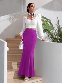 Firerie Falda bajo de sirena unicolor - Morado - Ver 5