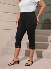 SHEIN LUNE Quần lót kích thước lớn Tương phản ren Sò điệp màu trơn Giải trí - màu đen - Xem 3