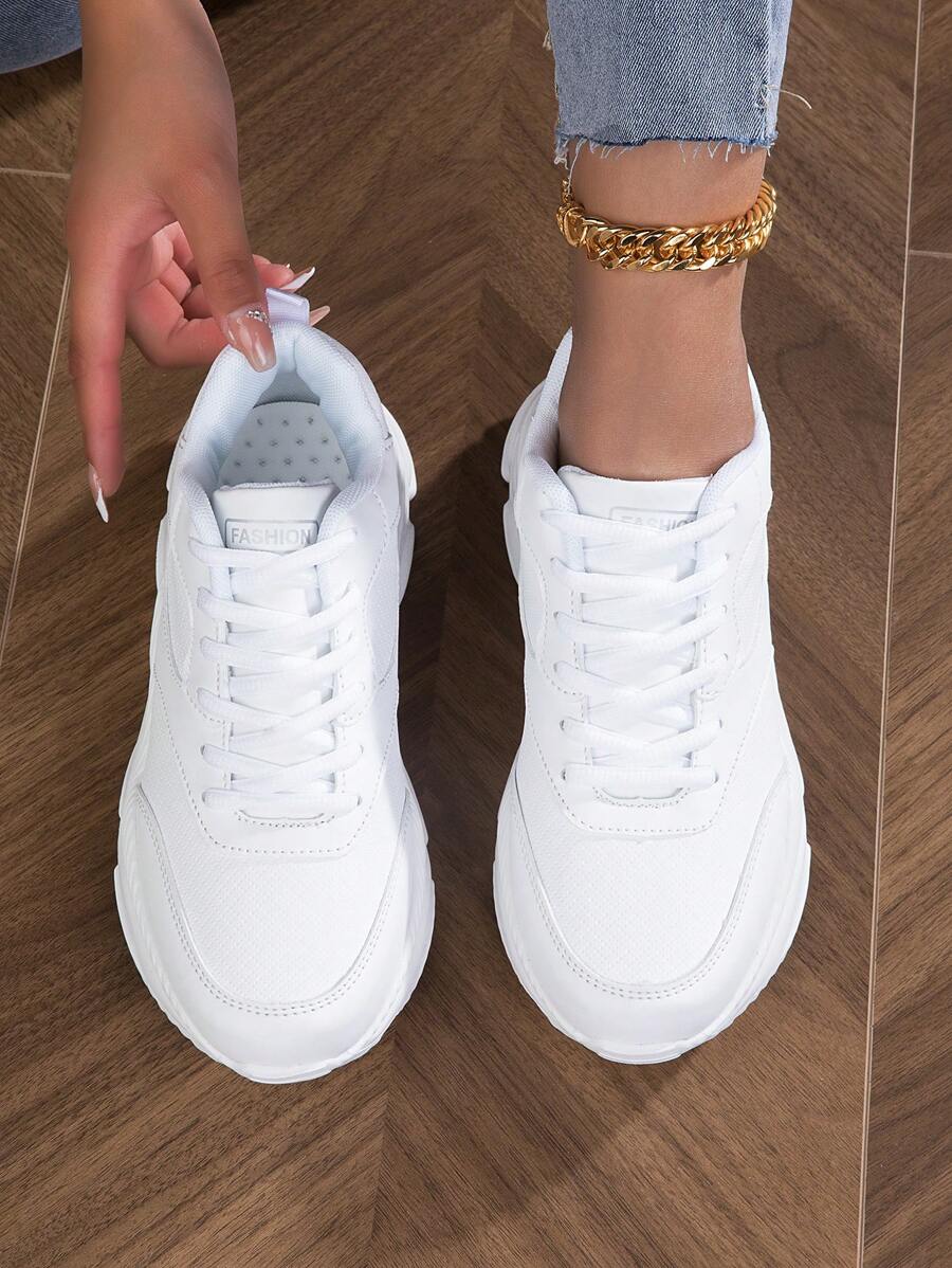 Giày thể thao đế dày thường ngày Unisex, giày vải trắng cho thể thao ngoài trời - trắng - Xem 1