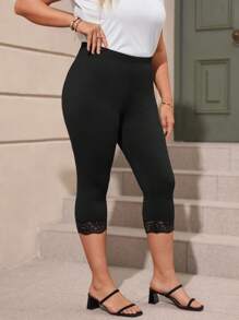 SHEIN LUNE Quần lót kích thước lớn Tương phản ren Sò điệp màu trơn Giải trí - màu đen - Xem 4