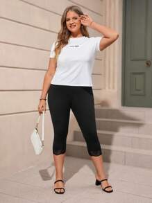 SHEIN LUNE Quần lót kích thước lớn Tương phản ren Sò điệp màu trơn Giải trí - màu đen - Xem 6