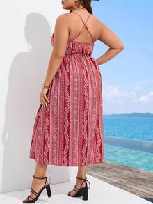 SHEIN Holidaya Plus Paisley Print Cami Dress - Red - View 2