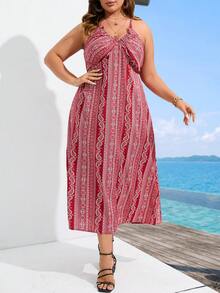 SHEIN Holidaya Plus Paisley Print Cami Dress - Red - View 4