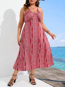 SHEIN Holidaya Plus Paisley Print Cami Dress - Red - View 5