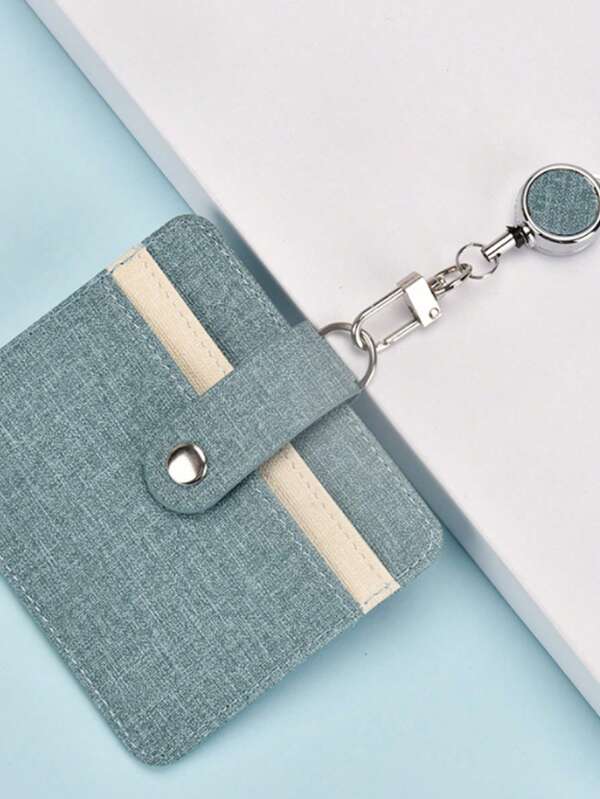 1pc Solid Color Card Holder With Lanyard, Simple Portable Multipurpose