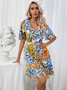 GENKIRA 撞色拼接圖案荷葉邊娃娃裙 - 彩色 - 查看 3