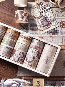 1 Bộ Hoa Văn Hỗn Hợp Mặt Nạ Băng Vintage Băng Washi Đa Năng Cho Thủ Công DIY Tay Tài Khoản trang Trí - Nhiều màu - Xem 1