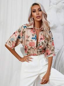 SHEIN Clasi Floral Print Drop Shoulder Shirt