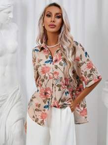 SHEIN Clasi Floral Print Drop Shoulder Shirt