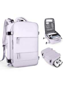 Solid Colour Laptop Backpack For Business - Mauve Purple - View 3