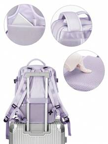 Solid Colour Laptop Backpack For Business - Mauve Purple - View 11