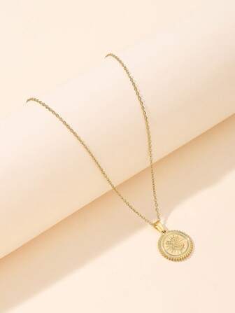 Onelike 1入組時尚不銹鋼圓形吊墜項鍊適合女士日常裝飾