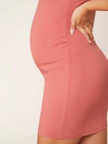 SHEIN Maternity Solid Bodycon Tank Dress - Coral Pink - View 6