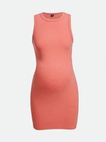 SHEIN Maternity Solid Bodycon Tank Dress - Coral Pink - View 1
