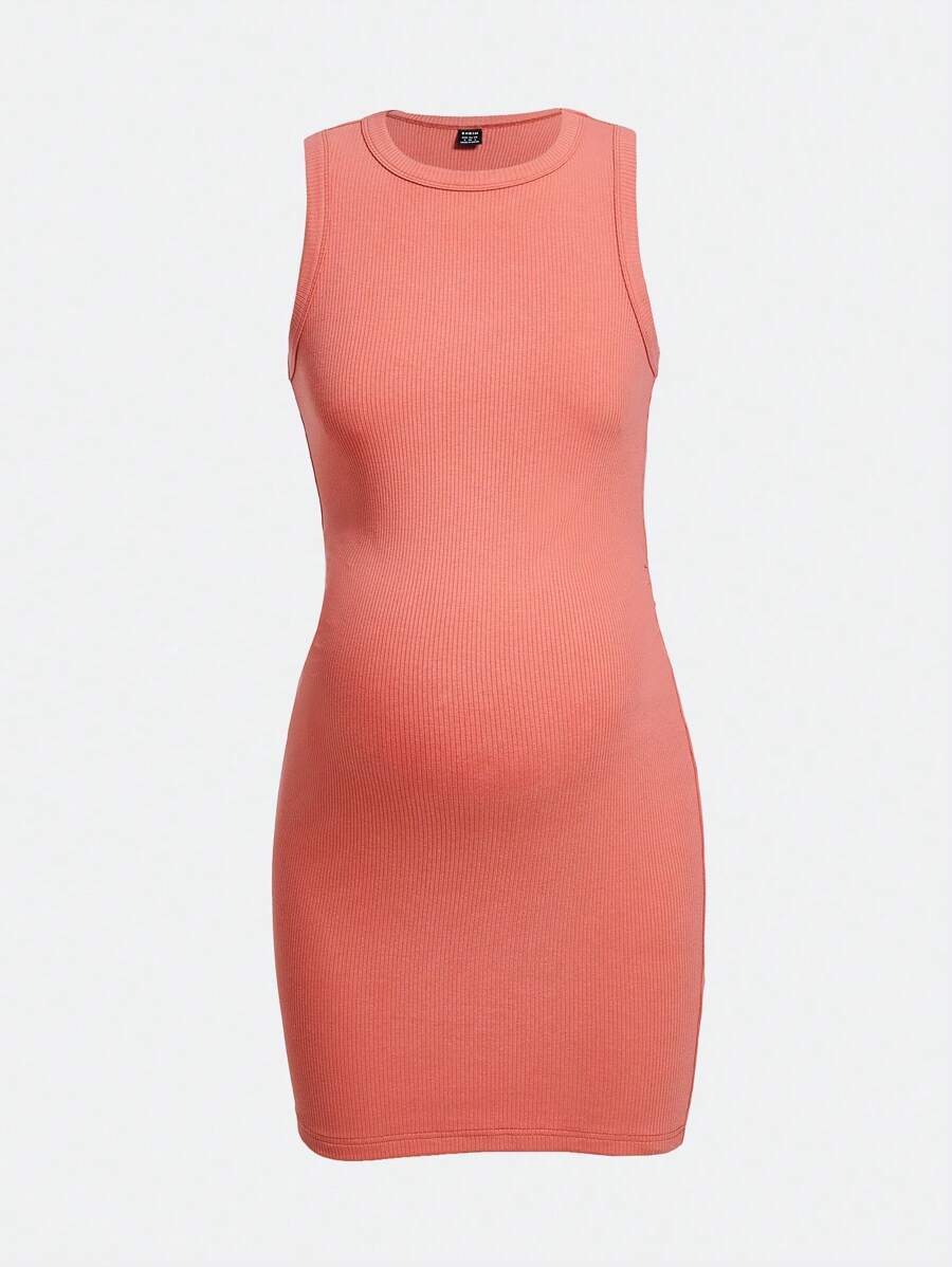 SHEIN Maternity Solid Bodycon Tank Dress - Coral Pink - View 1