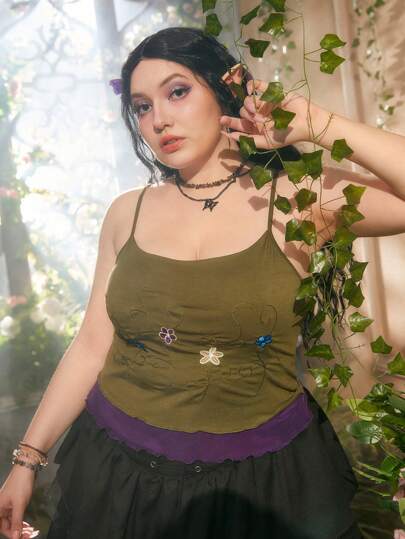 Fairycore Cami Top mit Blume Stickerei,